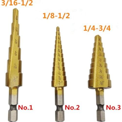 3/16-1/2" 1/8"-1/2" 1/4-3/4" Hexagon Shank HSS Step Cone Drill Bit Wood Drill Bits