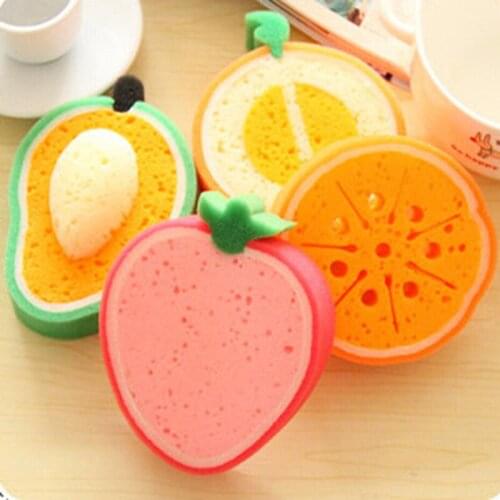 4pcs/set Kitchen Accessories Sponge Clean Remove Stains Washing Dishes Sponge Cute 3D Fruit Shape Bath Sponge for Body Cleaning