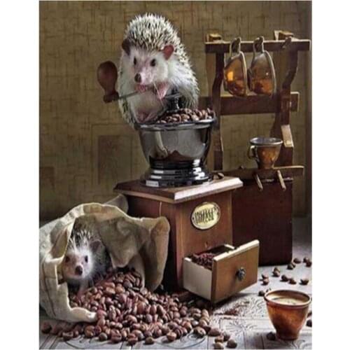 5D DIY Full Square Animal Embroidery Hedgehog Mosaic Diamond Painting Decor Picture Of Rhinestone Coffee Gift Decor FC870