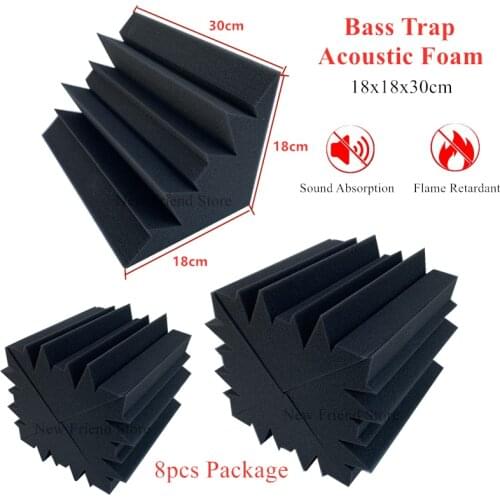 8Pcs 18x18x30cm Bass Trap Acoustic Wall Foam Soundproofing Insulation Foam Flame Retardant Protective Sponge High Density