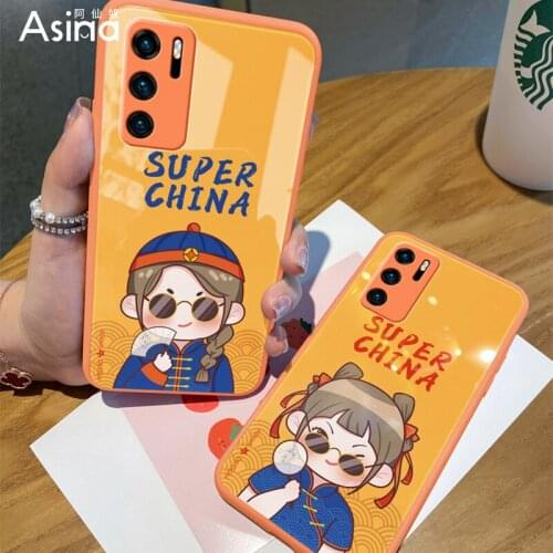 ASINA Tempered Glass Case For Huawei P40 P30 P20 P Smart 2019 Cover Cartoon Bumper For Nova3 3i 5t 7 8 Pro Couple Coque Capas