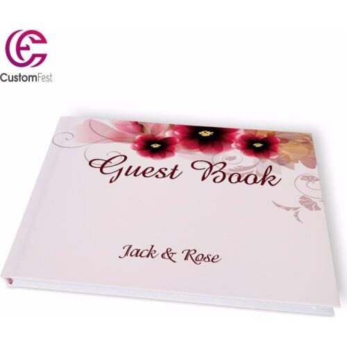 Free shipping Wedding red flower personalized Guestbook GB007V