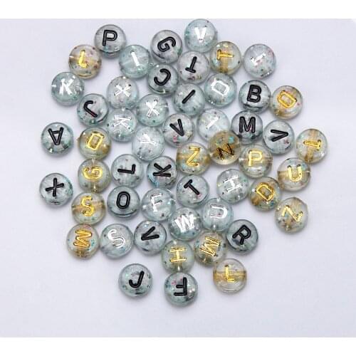 100Pcs/pack of 4x7mm Acrylic Transparent Onion Powder Flash Tablet English Letter Beads DIY Early Education Creation Loose Beads