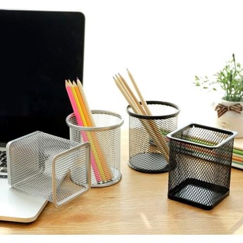 Pen Holder Brush Pot Container Pencil Storage Box Iron Wire Basket Home Office Stationery Storage Desktop Organizer