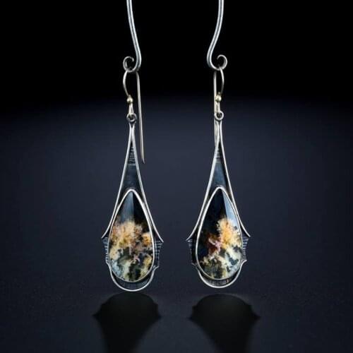 Elegant Vintage Multicolored Long Dangle Earrings For Women Resin Jewelry Brincos Accessories Ear Hook Boho Water Drop Fire Ea