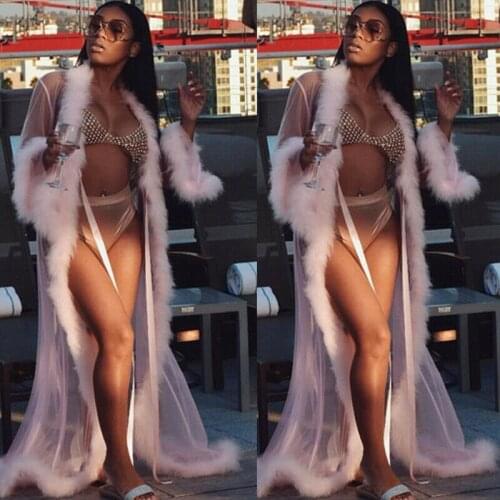 Long Bath Robe Gown Babydoll Nightwear Exotic Sleepwear Underwear Babydoll Fur Robe Dress Women Fashion Sexy Lingerie Dress