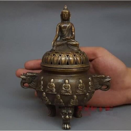 China brass hidden Buddha Incense burner crafts statue