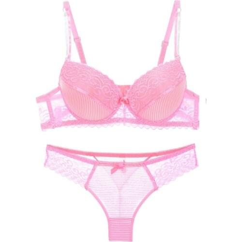 Plus Size Sexy Underwear Women Set Push Up Pink Bra Sensual Lingeries Lace Large Size Bra and Panties Female Adjust Lingerie Set