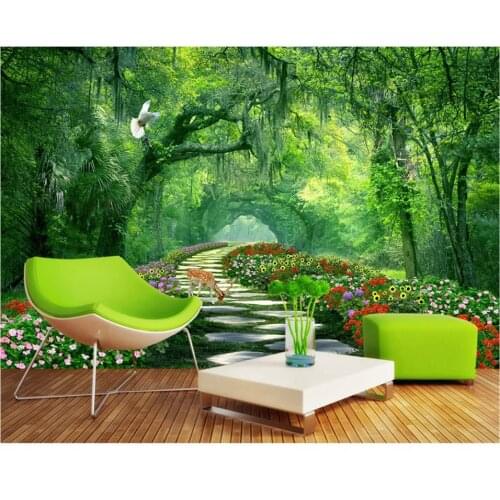 Beibehang Fashion three-dimensional decorative painting wall paper woods park green shade road 3d wallpaper landscape background