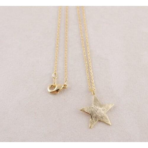 Trendy Gold Silver Pink-gold Brushed Star pendant Necklace beautiful christmas gift for friend