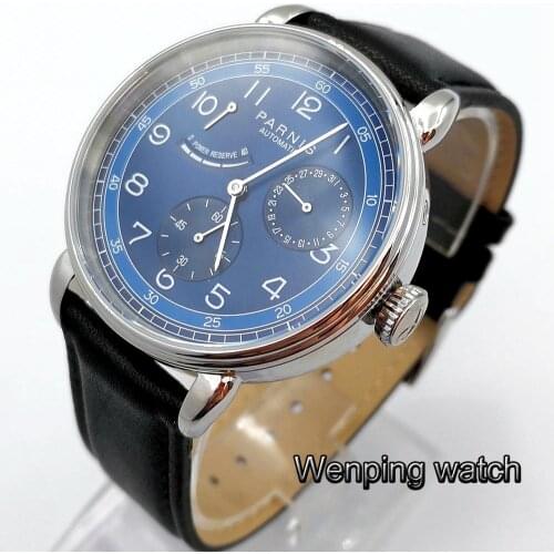 New Parnis 42mm mens luxury mechanical watch silver watch case date leather automatic movement leisure fashion Watches
