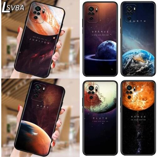 Solar System Planets Earth for Xiaomi Redmi Note 10 10S 9 9T 9S 9Pro Max 8T 8Pro 8 7 6 5 Pro 5A 4X 4 Soft Black Phone Case