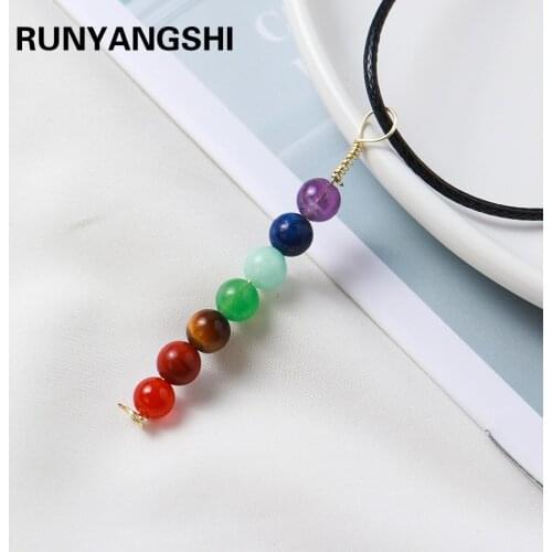 Natural crystal 7 color gem Stone Seven chakras Ball Pendant DIY Necklace Reiky Healing Quartz for woman Gifts