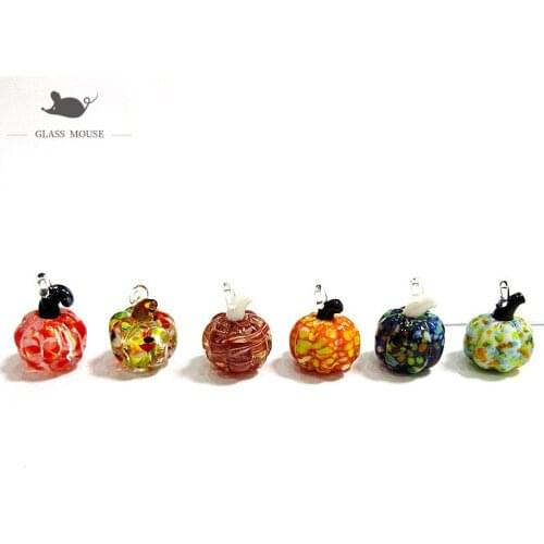 New Colorful lampwork handmade Mini Glass pumpkin pendant Halloween party cute art craft ornament home decor hanging accessories