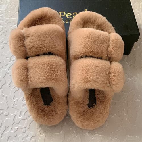 New Ladies Slippers High Imitation Mink Fur Womens Shoes Fluffy Mink Fur Warm And Fashionable Artiflcial Flat Slippers 35-42