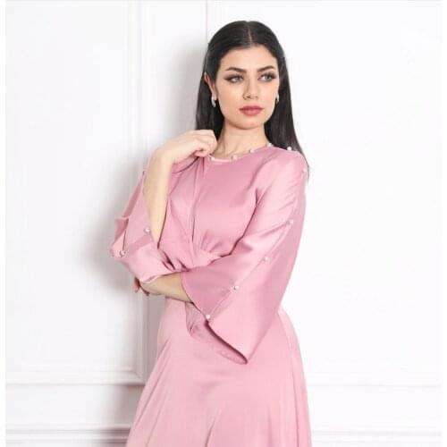 New Middle East Dubai Ramadan Satin Ruffle Sleeve Dress Muslim Muslim Women
