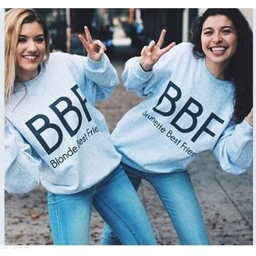Sugarbaby Blonde And Brunette Best Friend BFF Clothing Long Sleeve Grey Sweatshirt BFF Hoodie Aesthetic Clothing Hipster Tops