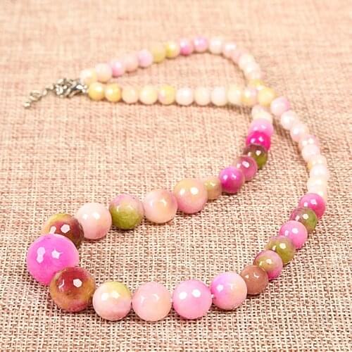 Focus on light Peach-red Dual-color Jasper Pick Size 6-14mm Pretty Necklace Customized For Girls 18inch Gem H79