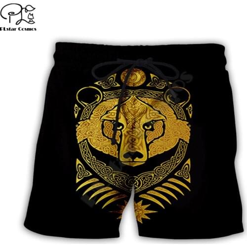 PLstar Cosmos Viking Tattoo Mens Shorts Summer Casual Shorts Harajuku 3D Printed Loose Cool Beach Comfortable style-6