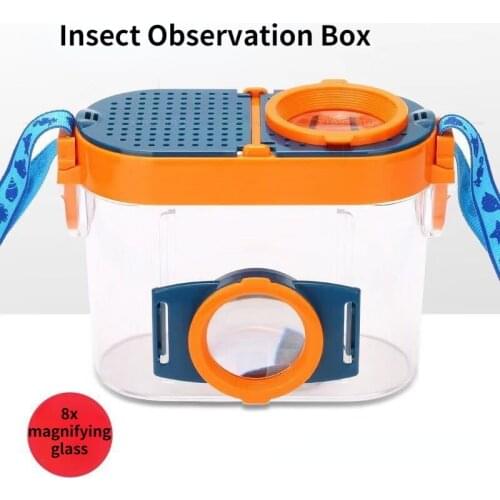 Childrens Transparent Insect Observation Collection Box Magnifying Glass Outdoor Travel Portable Strap Toy Small Animal Cage
