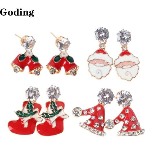 Christmas Ears Nails/Diamond Ear Decoration/Alloy Rhinestone Dripping Red Christmas Hat Earrings/Zircon Christmas Tree/Ornaments