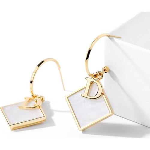 925 silver needle square D letter earrings new creative earrings earrings korean earrings square earrings