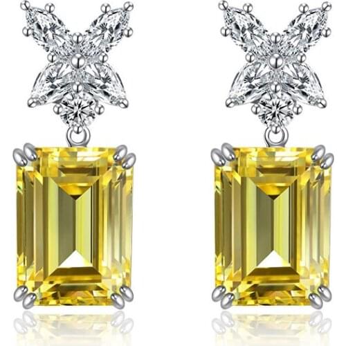 100% 925 Sterling Silver Created Citrine 10*14mm Wedding Drop Earrings For Women Cocktail Party Pass Diamond Test Fine Jewelry