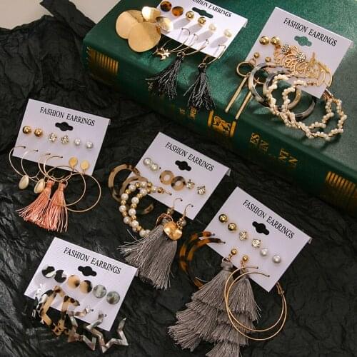 VKME boho Pearl Tassel Earrings Set Fashion Women Earrings Acrylic Pentagram Shell Combination 2020 New Set Jewelry