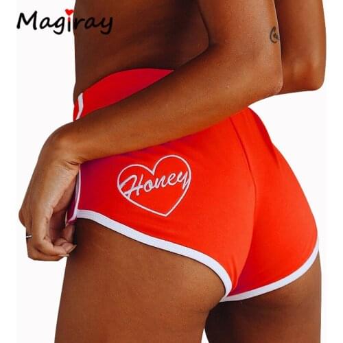 Magiray Hot Elastic High Waist Shorts Women Casual Honey Heart Print Summer Sexy Mini Booty Short Femme Black C192