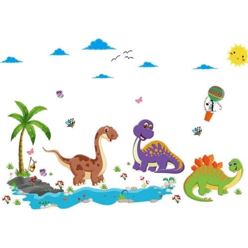 Funny Happy Zoo Cute Dinosaur Cartoon Wall Stickers For Kids Rooms Baby Home Decor Cartoon Animals Decals Diy Mural