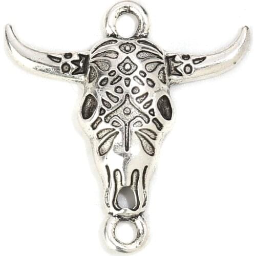 Doreen Box Zinc Alloy Boho Chic Connectors Cow Silver Color (Can Hold 2.6x1.8mm Rhinestone) 29mm(1 1/8") x 28mm(1 1/8"), 20PCs