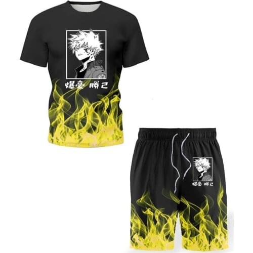 Tracksuit Bakugou Katsuki Bakugo Flame Cosplay Anime My Hero Academia Men T-shirt Shorts Two Piece Suit Oversized Casual Summer