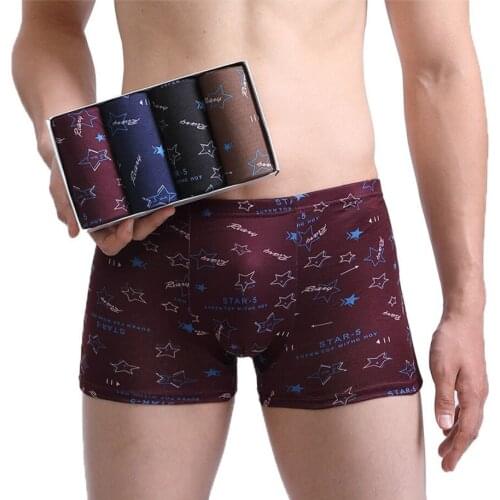 Hot Sale 4Pcs/Lot Underpants Men Cotton Boxers Hombre Boxers Shorts Print Sexy Set Male Panties U Convex Pouch Mens Underwear