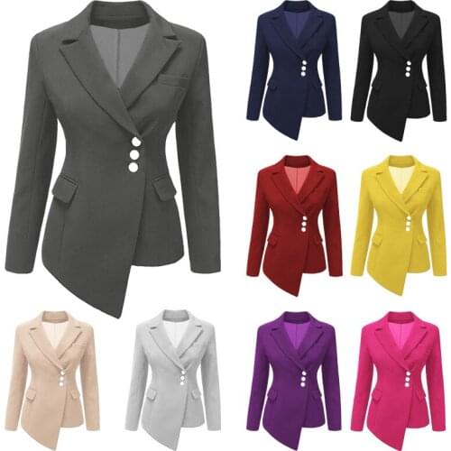 Spring autumn New womens new fashion Solid Blazer leisure Suit irregular Slim color professional suit jacket