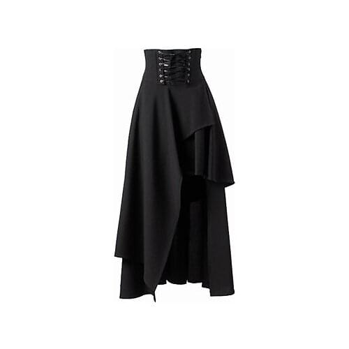 Skirt Gothic Lolita Lolita Cosplay Lolita Dress Black Solid Tea-length Patched Skirt For Women Cotton