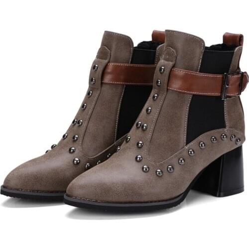 Women shoes 2021 fashion ankle boots Pointed Toe Spring/Autumn punk shoes for women 32-48