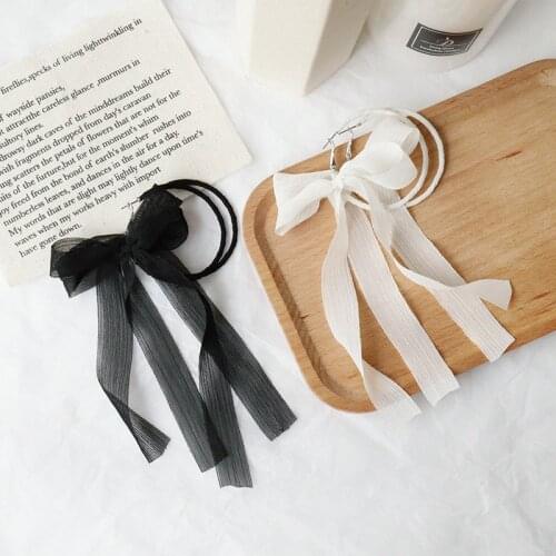 Origin Summer Temperament Black White Color Lace Bow-knot Hoop Earring for Women Delicate Long Ribbon Earring Jewelry Pendientes