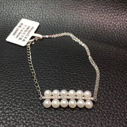4-5MM natural sea water pearl bracelet akoya small pearl bracelet 18K white gold with diamond fine women jewelry free shipping