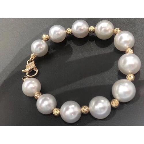 D928 Pearl Bracelet Fine Jewelry Round 11-13.5mm Nature Fresh Water White Pearls Bracelets for Women Presents
