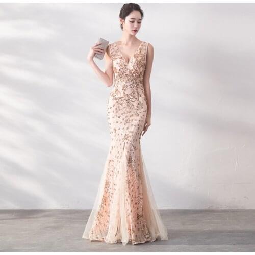 Ladybeauty 2019 sequins Mermaid Evening Dress prom gowns Formal Party dress vestido de festa Elegant Vintage robe longue