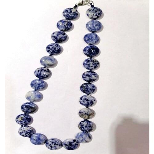 1 Strand/25Pcs 16x6mm Wholesale Natural White And Blue Sodalite Round Pendant Necklace Jewelry Ornaments 16.5inch S352