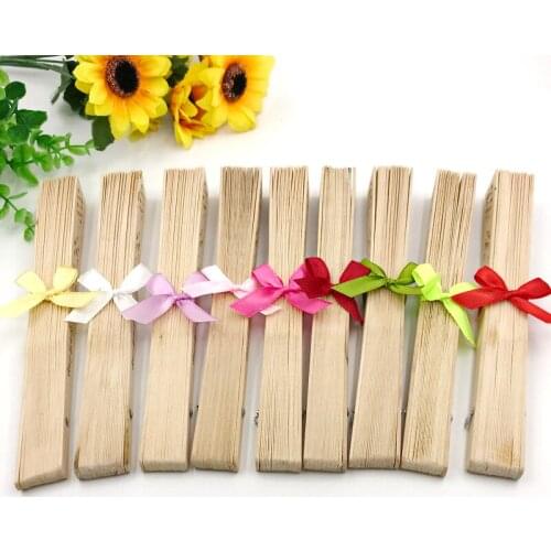 100PCS Wedding Wood Fan in Dolphin Design with Ribbon Bow Beach Themed FREE Printing Text Sandalwood Hand Foldble Fans