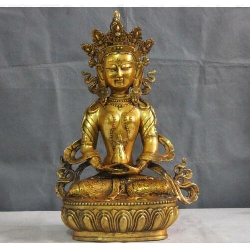 18" Copper Bronze Amitayus Longevity Buddha Kwan-yin Guanyin Bodhisattva Statue