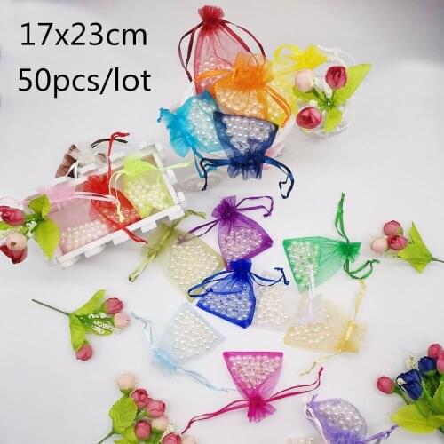 50pcs 17x23cm Organza Jewelry Bags Pouch Organza Bags Gift Packaging For Jewelry Packaging Display Pouch Jewellery Bag Pouches