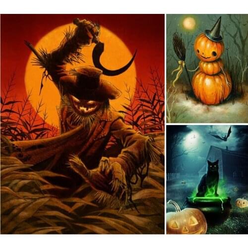 5D DIY Diamond Painting Halloween Gift Cross Stitch Kit Pumpkin Full Drill Square Diamond Embroidery Needlework Home Decor