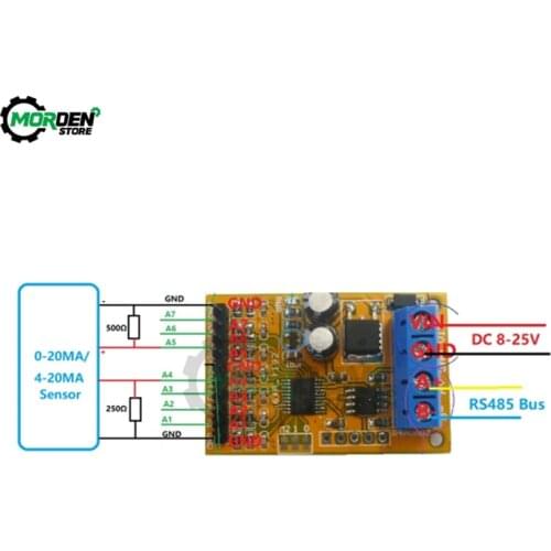 R4AVA07 Modbus RTU 7 channel RS485 Voltage Analog Collector ADC Modbus RTU 03 06 Function Code