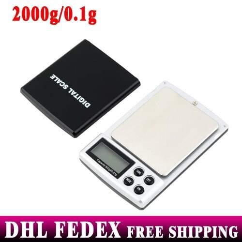 Free DHL FEDEX 200 pieces 2000g/0.1g LCD Display Digtal Pocket Electronic Scale