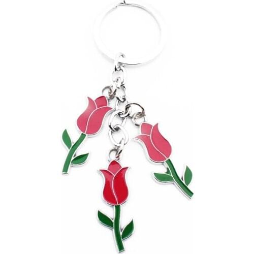 FREE SHIPPING BY DHL 100pcs/lot 2019 New Lovely Metal Tulip Keychains Zinc Alloy Flower Tulip Keyrings for Women Gifts