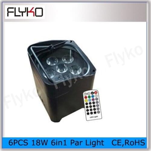 Free shipping Uplight DJ slim par DMX wireless battery powered 6in1 RGBWA+UV 6*18w mini led par can
