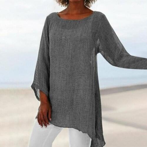 Plus Size Women Blouse Autumn Women Solid Color O Neck Long Sleeve Casual Tops Lady Irregular T-shirt Loose Top for Daily Wear